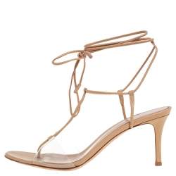 Pre Owned Gianvito Rossi Beige PVC And Leather Gwyneth Sandals Size 37.5