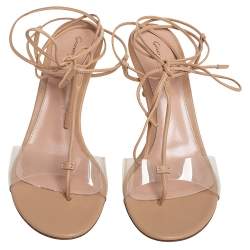 Pre Owned Gianvito Rossi Beige PVC And Leather Gwyneth Sandals Size 37.5