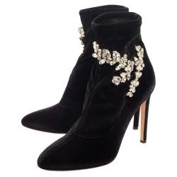 مملوكة مسبقًا Giuseppe Zanotti Black Velvet Crystal Embellished Ankle Boots Size 41