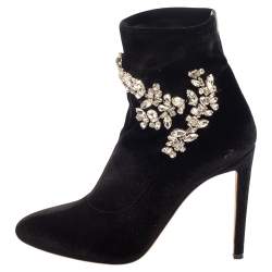 مملوكة مسبقًا Giuseppe Zanotti Black Velvet Crystal Embellished Ankle Boots Size 41