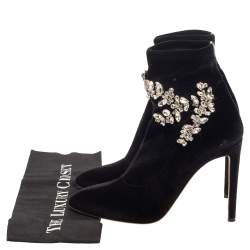 مملوكة مسبقًا Giuseppe Zanotti Black Velvet Crystal Embellished Ankle Boots Size 41