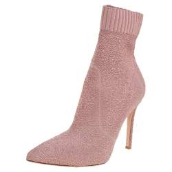 Pre Owned Gianvito Rossi Pink Stretch Fabric Ankle Boots Size 40.5