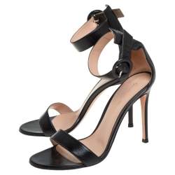 Pre Owned Gianvito Rossi Black Leather Portofino Ankle Strap Sandals Size 36