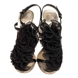 Pre Owned Gianvito Rossi Black Satin And Fabric Ruffle Sandals Size 36