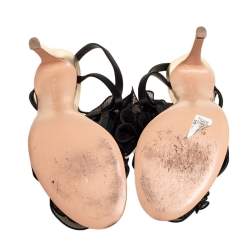 Pre Owned Gianvito Rossi Black Satin And Fabric Ruffle Sandals Size 36