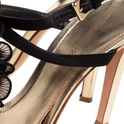 Pre Owned Gianvito Rossi Black Satin And Fabric Ruffle Sandals Size 36