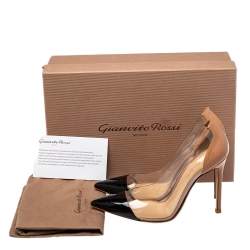 Pre Owned Gianvito Rossi Nude/Black Patent Leather And PVC Plexi Pointed Toe Pumps Size 35