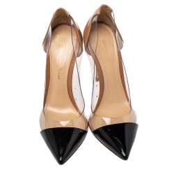 Pre Owned Gianvito Rossi Nude/Black Patent Leather And PVC Plexi Pointed Toe Pumps Size 35