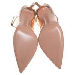 Pre Owned Gianvito Rossi Gold Leather Pointed Toe Ankle Strap Pumps Size 37.5