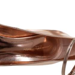 Pre Owned Gianvito Rossi Gold Leather Pointed Toe Ankle Strap Pumps Size 37.5