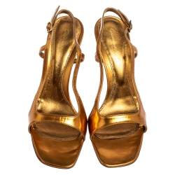 Pre Owned Gianvito Rossi Metallic Gold Leather Slingback Sandals Size 38.5