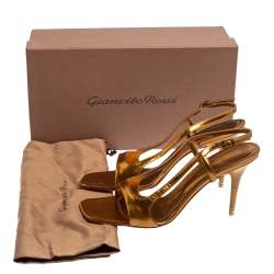 Pre Owned Gianvito Rossi Metallic Gold Leather Slingback Sandals Size 38.5