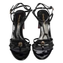Pre Owned Gianvito Rossi Black Patent Leather Strappy Sandals Size 37.5