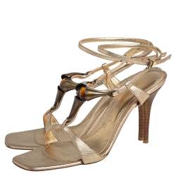 Pre Owned Gianvito Rossi Gold Leather Embellished Ankle Strap Sandals Size 37