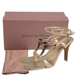 Pre Owned Gianvito Rossi Gold Leather Embellished Ankle Strap Sandals Size 37