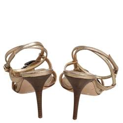 Pre Owned Gianvito Rossi Gold Leather Embellished Ankle Strap Sandals Size 37