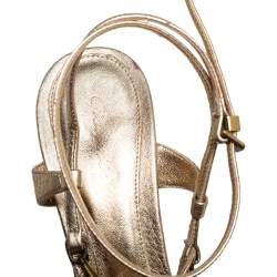 Pre Owned Gianvito Rossi Gold Leather Embellished Ankle Strap Sandals Size 37