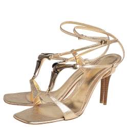 Pre Owned Gianvito Rossi Gold Leather Ankle Strap Sandals Size 39.5