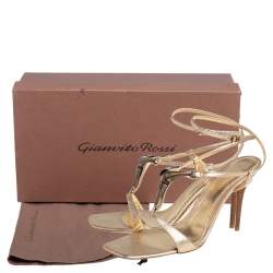 Pre Owned Gianvito Rossi Gold Leather Ankle Strap Sandals Size 39.5