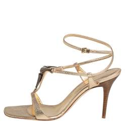 Pre Owned Gianvito Rossi Gold Leather Ankle Strap Sandals Size 39.5