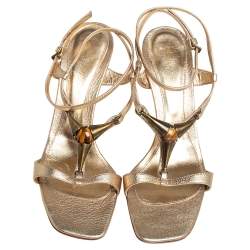 Pre Owned Gianvito Rossi Gold Leather Ankle Strap Sandals Size 39.5