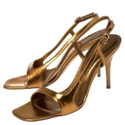 Pre Owned Gianvito Rossi Gold Leather Slingback Sandals Size 38
