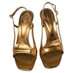 Pre Owned Gianvito Rossi Gold Leather Slingback Sandals Size 38