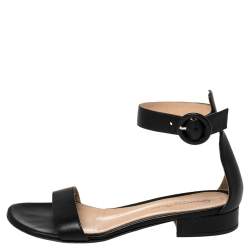 Pre Owned Gianvito Rossi Black Leather Ankle Strap Sandals Size 35