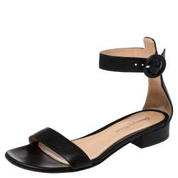 Pre Owned Gianvito Rossi Black Leather Ankle Strap Sandals Size 35