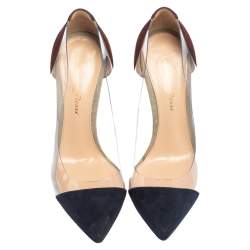 Pre Owned Gianvito Rossi Navy Blue/Maroon Suede and PVC Plexi Pointed Toe Pumps Size 35