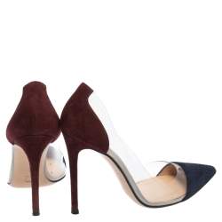 Pre Owned Gianvito Rossi Navy Blue/Maroon Suede and PVC Plexi Pointed Toe Pumps Size 35