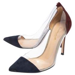 Pre Owned Gianvito Rossi Navy Blue/Maroon Suede and PVC Plexi Pointed Toe Pumps Size 35