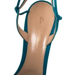 Pre Owned Gianvito Rossi Blue Suede Ruffled Ankle Wrap Sandals 40.5