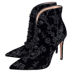 Pre Owned Gianvito Rossi black Velvet Empress Ankle Booties Size 38.5