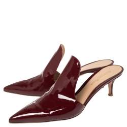 Pre Owned Gianvito Rossi Burgundy Patent Leather Aramis Mules Size 39.5