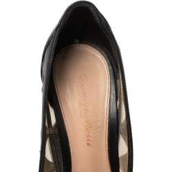 Pre Owned Gianvito Rossi Black Leather and Mesh Maxine Laser Cut Pumps Size 37.5