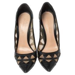 Pre Owned Gianvito Rossi Black Leather and Mesh Maxine Laser Cut Pumps Size 37.5