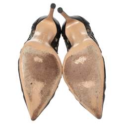 Pre Owned Gianvito Rossi Black Leather and Mesh Maxine Laser Cut Pumps Size 37.5