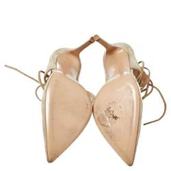 Pre Owned Gianvito Rossi Beige Suede Ankle Wrap Sandals Size 37.5