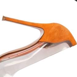 Pre Owned Gianvito Rossi Orange/Beige Suede And PVC Plexi Pumps Size 38