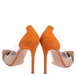 Pre Owned Gianvito Rossi Orange/Beige Suede And PVC Plexi Pumps Size 38