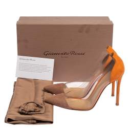 Pre Owned Gianvito Rossi Orange/Beige Suede And PVC Plexi Pumps Size 38