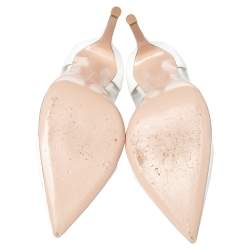 Pre Owned Gianvito Rossi White Patent Leather And PVC Plexi Pointed Toe Pumps Size 38