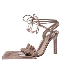 Pre Owned Gianvito Rossi Beige Leather Ruffled Ankle Wrap Sandals Size 36