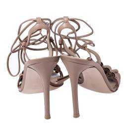 Pre Owned Gianvito Rossi Beige Leather Ruffled Ankle Wrap Sandals Size 36