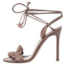 Pre Owned Gianvito Rossi Beige Leather Ruffled Ankle Wrap Sandals Size 36
