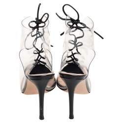 Pre Owned Gianvito Rossi Black PVC And Leather Helmut Lace Up Booties Size 36.5