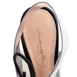 Pre Owned Gianvito Rossi Black PVC And Leather Helmut Lace Up Booties Size 36.5