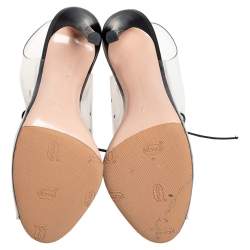 Pre Owned Gianvito Rossi Black PVC And Leather Helmut Lace Up Booties Size 36.5