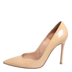 Pre Owned Gianvito Rossi Beige Patent Leather Gianvito Pointed Toe Pumps Size 39